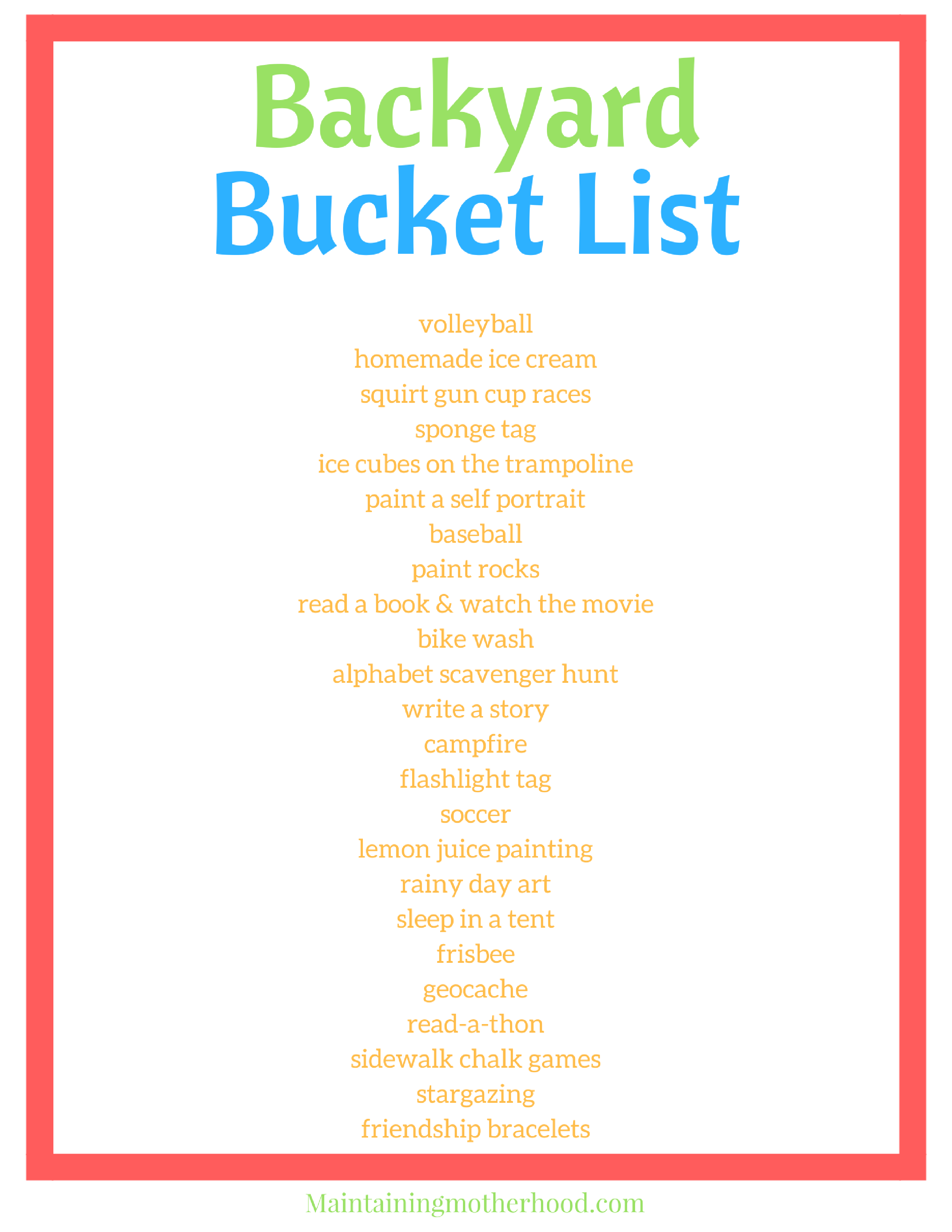 Simple Summer Bucket List Maintaining Motherhood