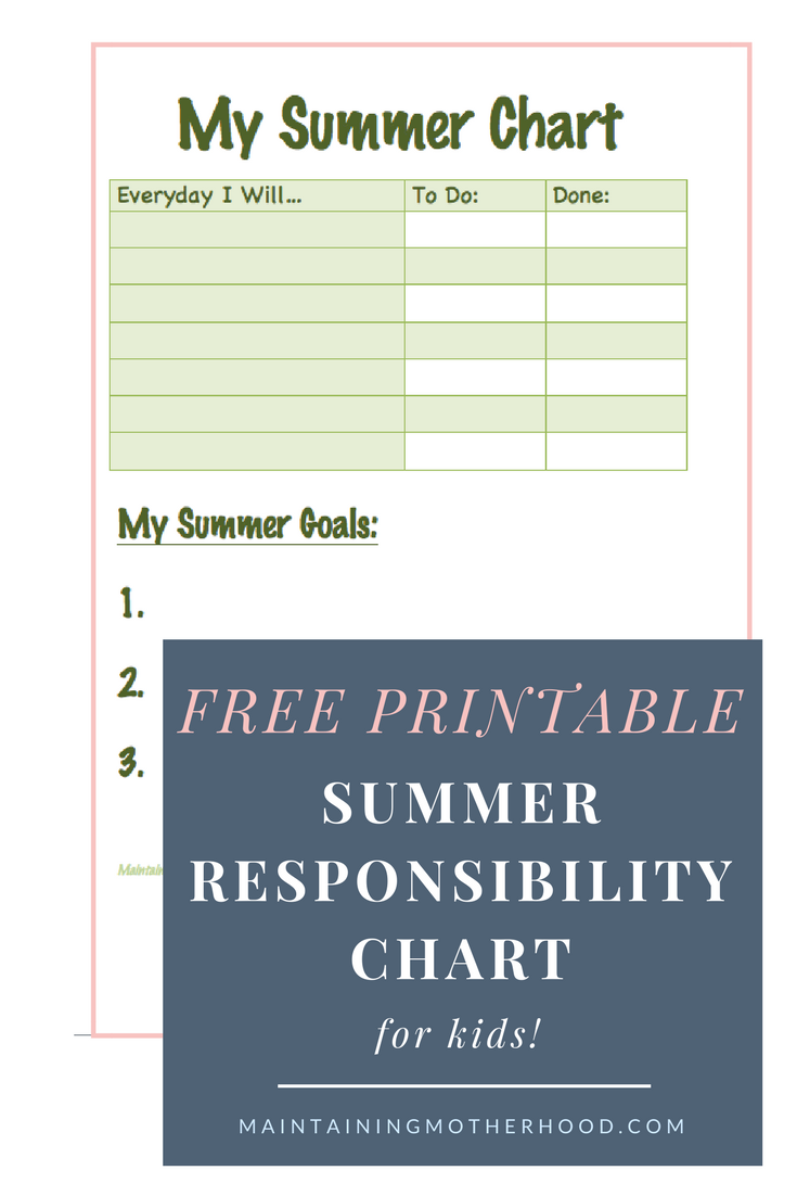 Summer Chart for Kids | Summer Responsibility Chart | Summer Chart Free Printable