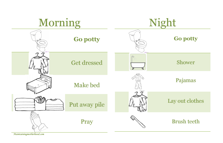 Going through the list of "did you's" in the morning gets old. We have responsibility charts to help kids get ready with no nagging from me in the morning.