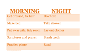 Going through the list of "did you's" in the morning gets old. We have responsibility charts to help kids get ready with no nagging from me in the morning.