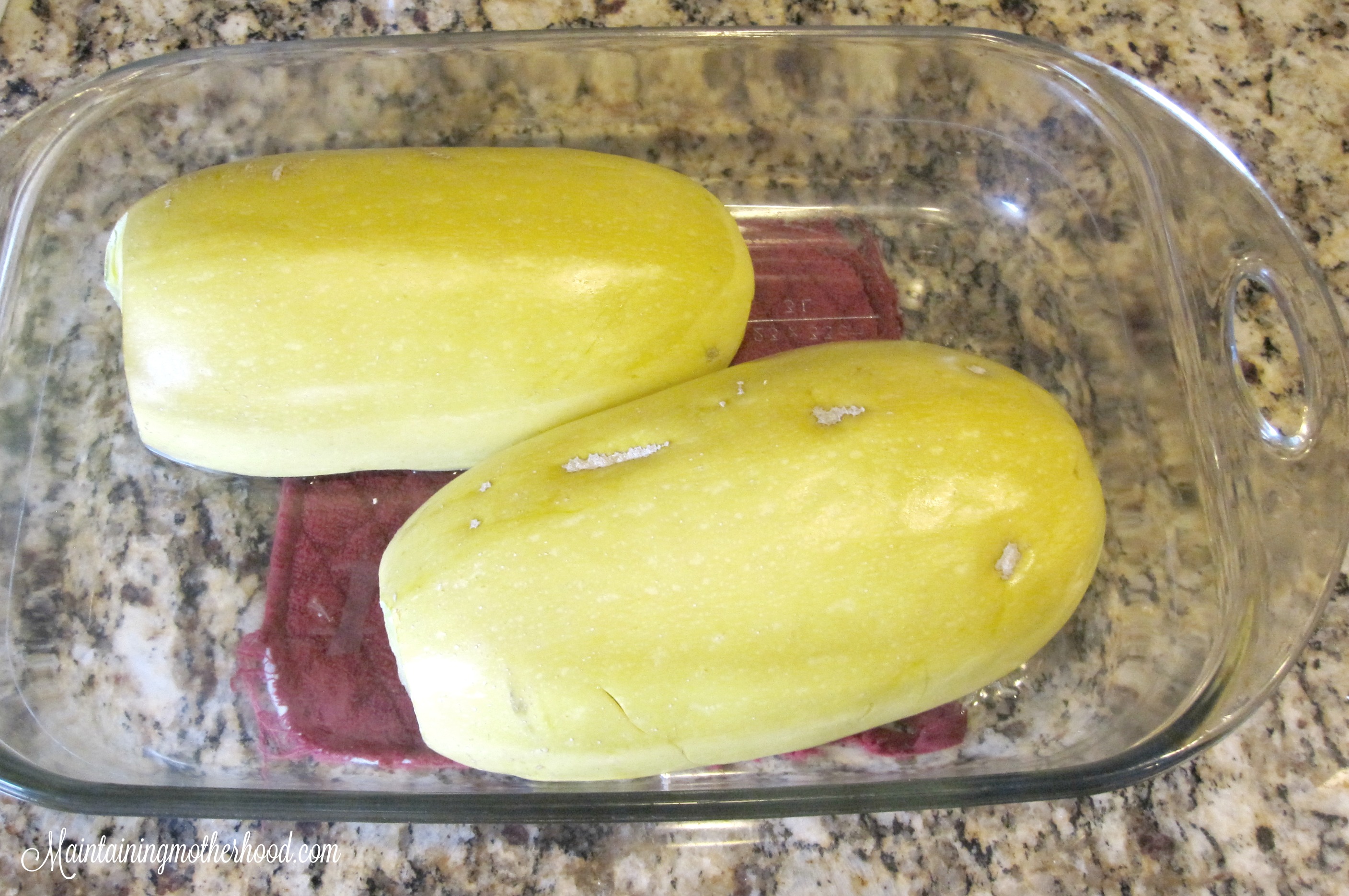Spaghetti squash stores well, is simple to cook, and has a mild flavor so my kids will eat it. It can also easily substitute for spaghetti noodles!