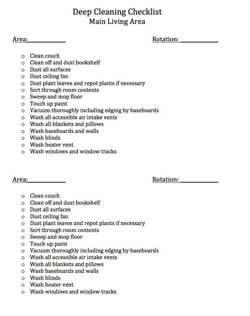 It can be tough managing all of the housekeeping! Use either the in-depth or general Deep Clean Main Living Area Checklist to stay on top of housework!