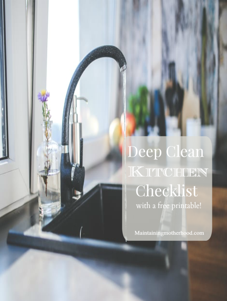 Follow this months challenge to deep clean your kitchen. Follow the free printable so you dont miss any steps in keeping your kitchen clean and organized!