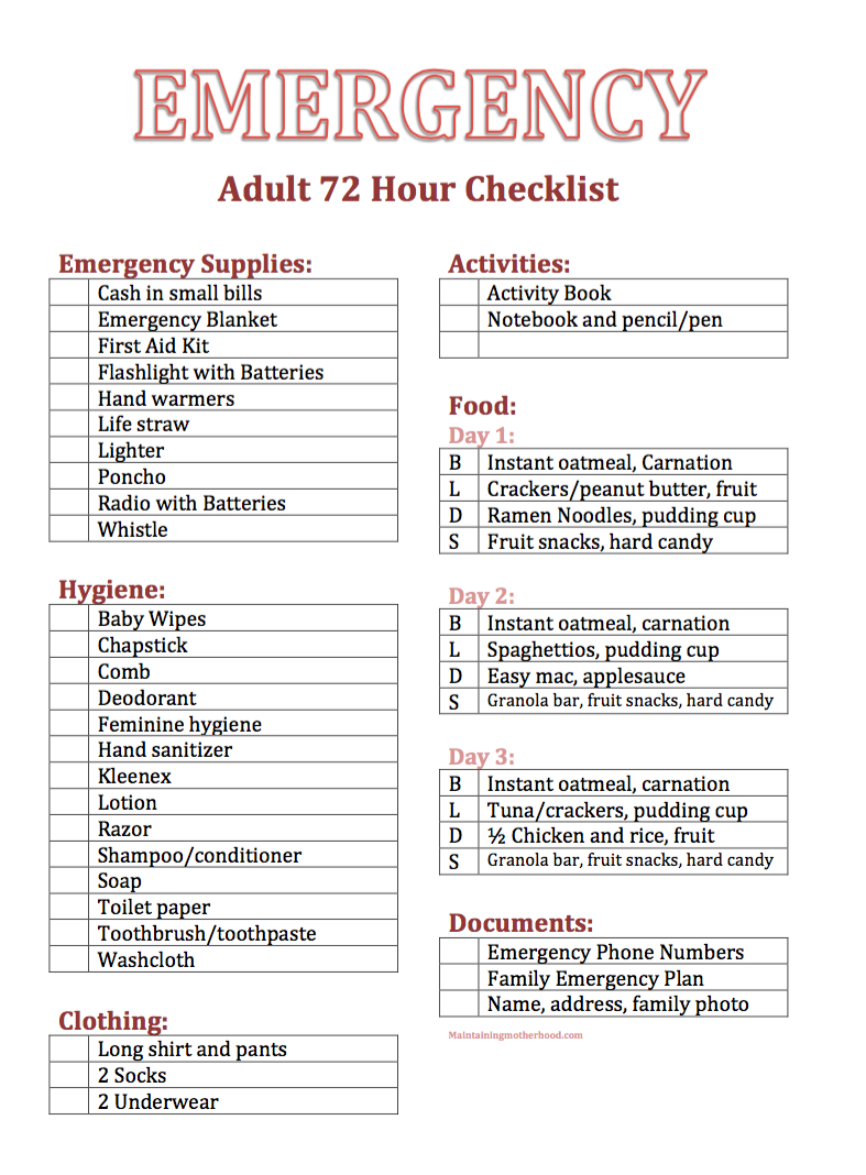 Essential Diy Adult 72 Hour Kit With Printable Checklists Maintaining Motherhood 9223