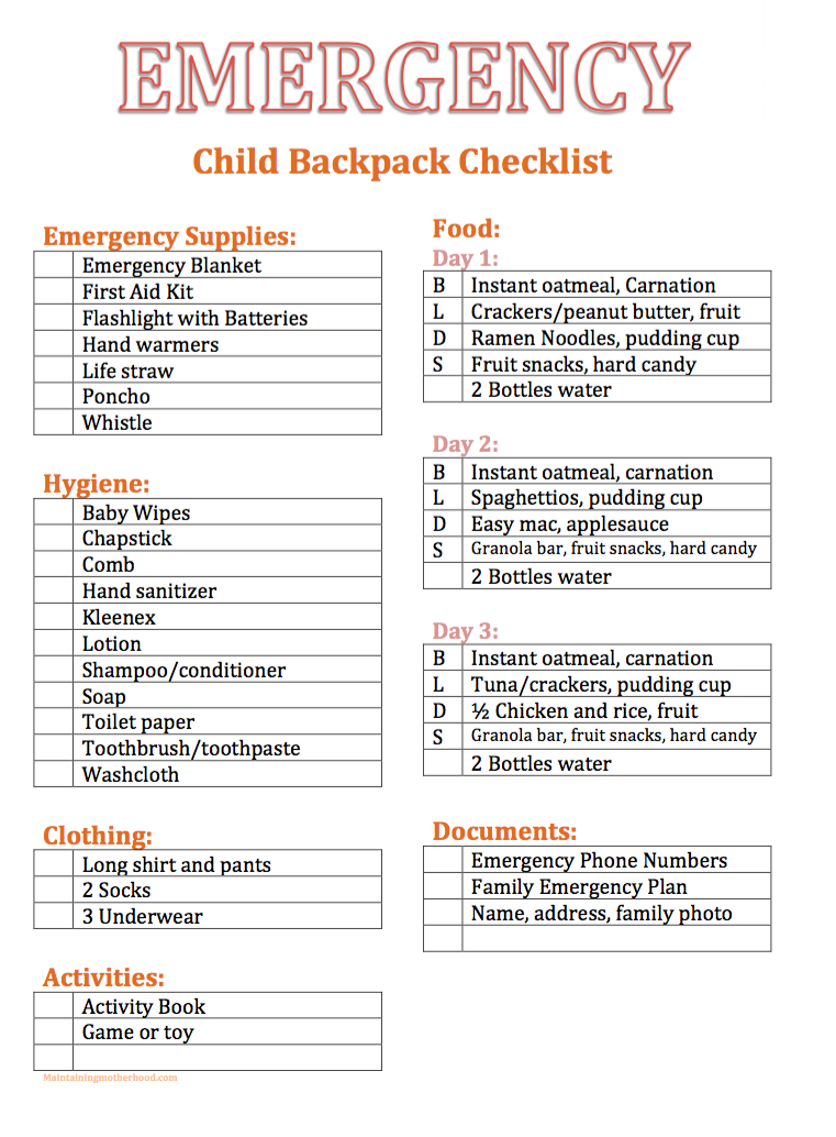 Emergency Kit Checklist for Kids and Families