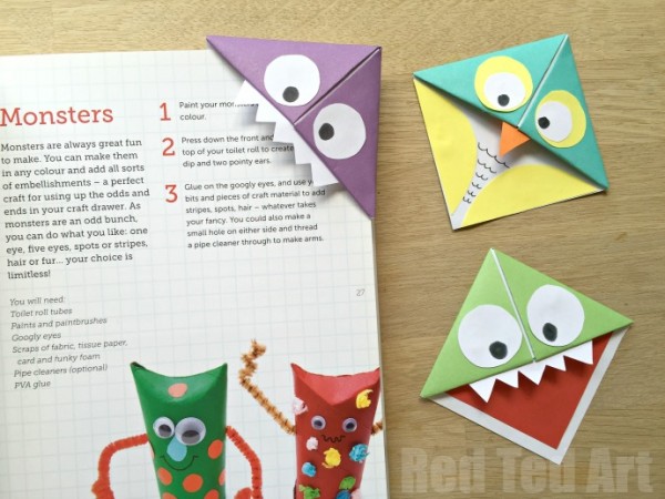 Easy-Origami-Corner-Bookmark-How-To-turn-them-into-Monsters-Owls-and-wherever-your-imagination-takes-you.-A-great-little-gift-for-book-lovers-on-Fathers-Day-600x450