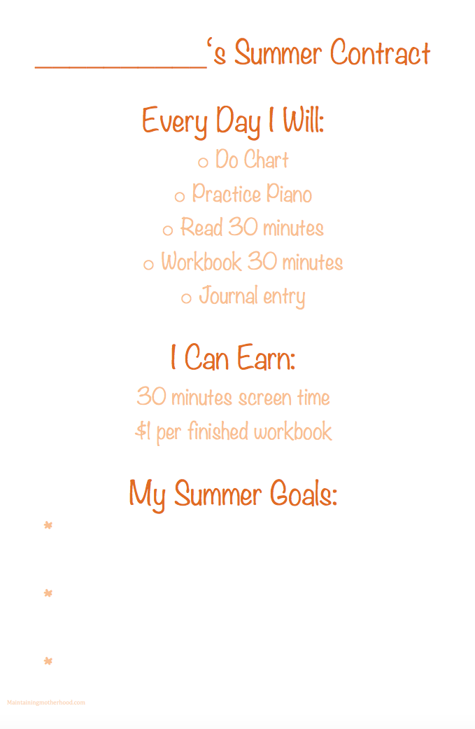 Looking for a great way to keep kids motivated and on track this summer? A Kid's Summer Contract will help kids complete tasks, set goals, and have fun!