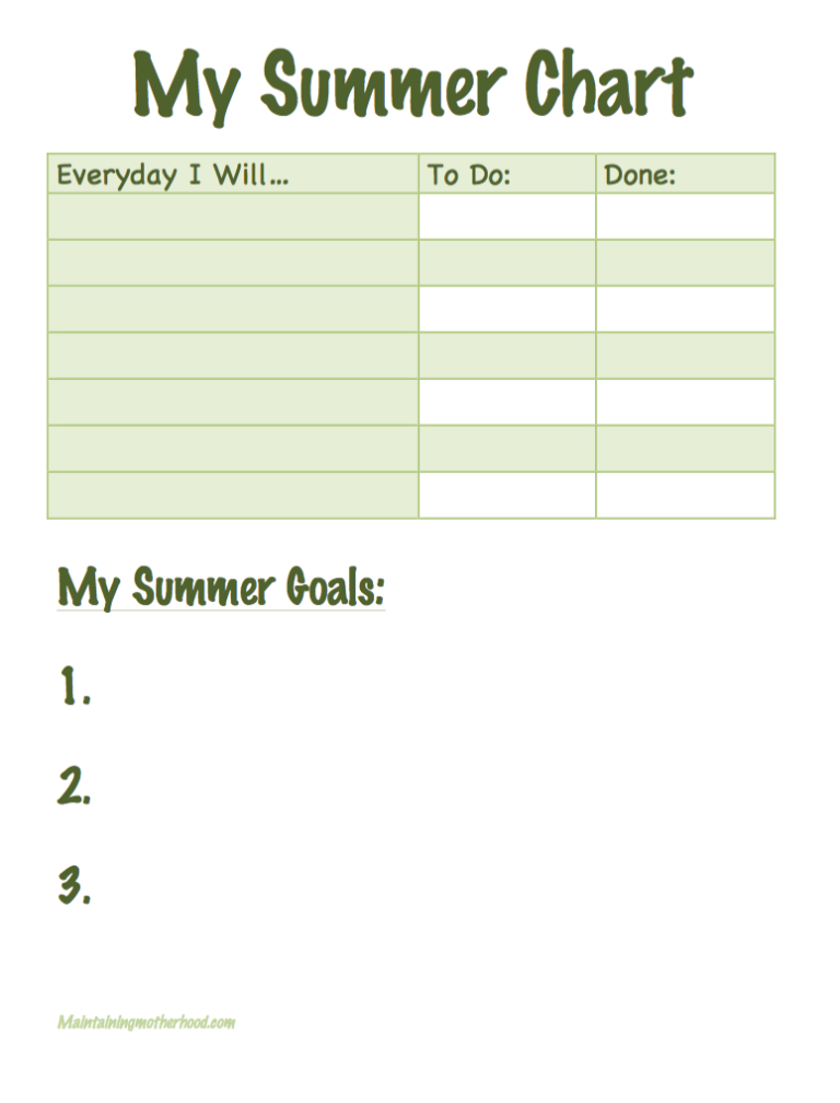 Summer Contract for Kids – Maintaining Motherhood