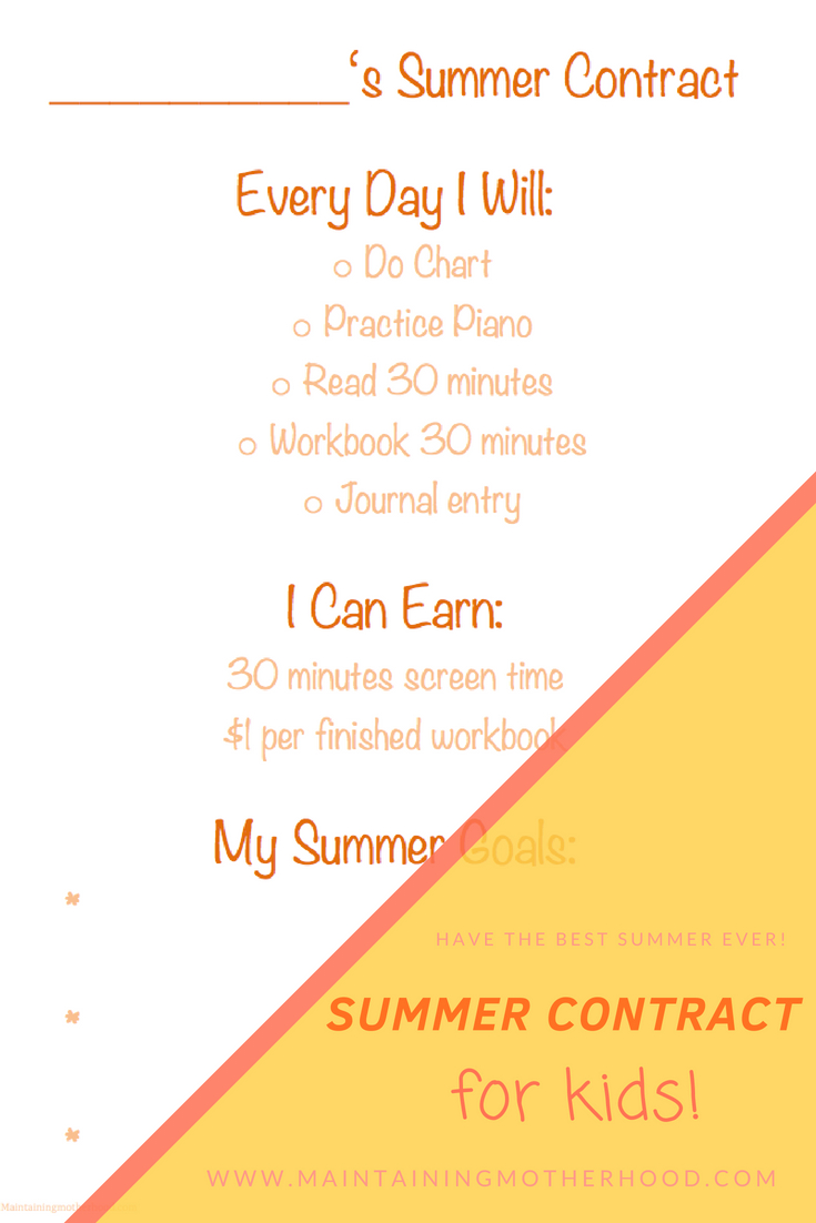 Looking for a great way to keep kids motivated and on track this summer? A Kid's Summer Contract will help kids complete tasks, set goals, and have fun!