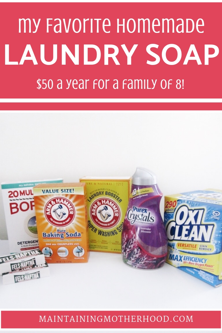 Want to save BIG bucks on laundry? Making your own laundry soap can bring your costs to under $50 for the year! Try this Easy Homemade DIY Laundry Soap.