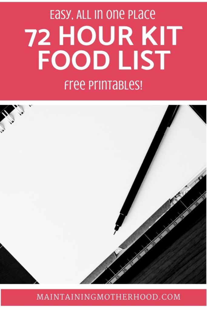 Trying to prepare a 72 Hour Kit Food List? Here is a 3 day Menu, Shopping List, and Calorie Count to easily prepare your family for an emergency!