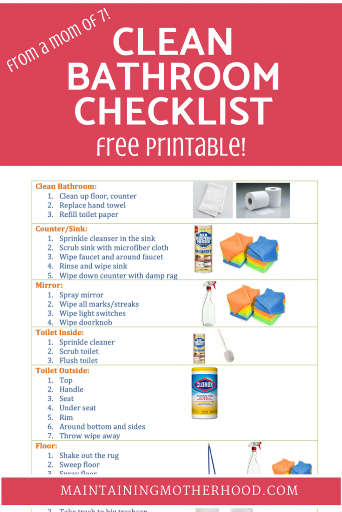 Bathroom Cleaning Kit for Kids {Free Printable Bathroom Cleaning Checklist  for Kids} - Happy Brown House