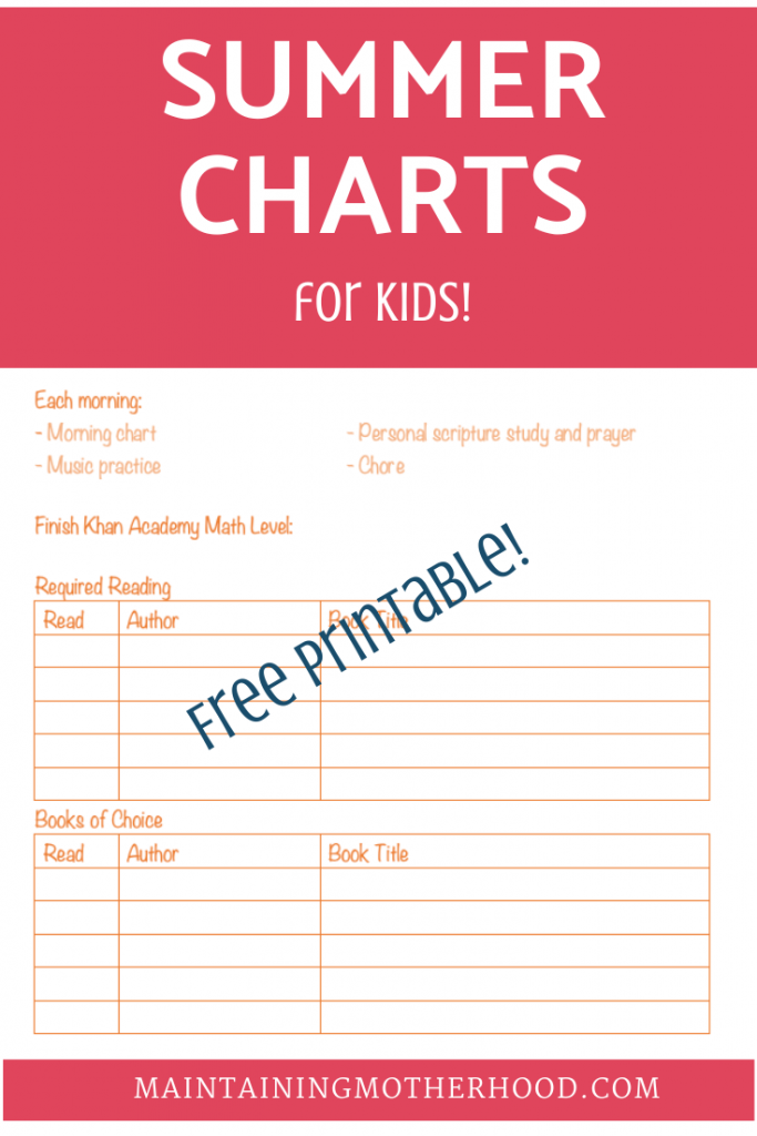 Kids Summer Chart 2022